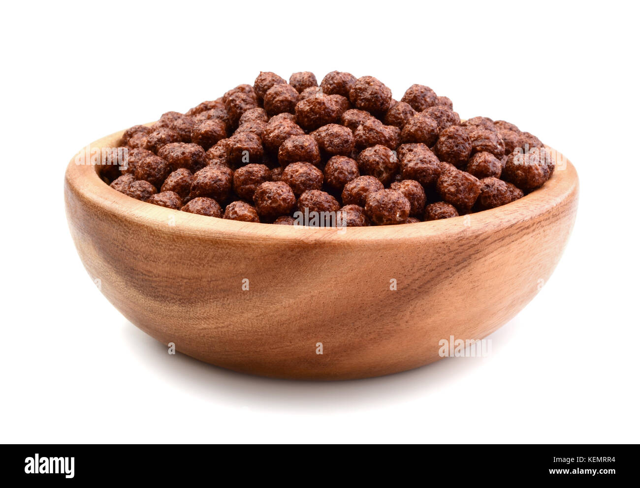 Dry breakfast with chocolate in a wooden bowl isolated on white Stock Photo