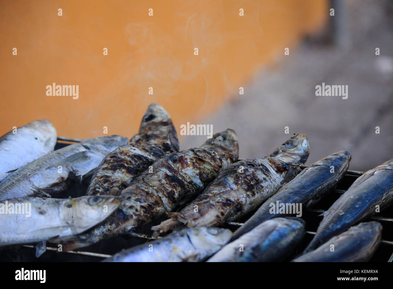 Freshly grilled sardines on the grill Stock Photo Alamy