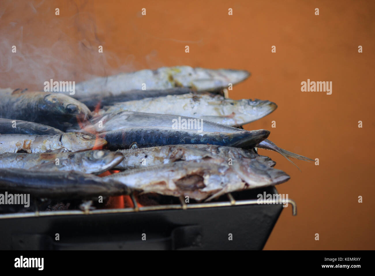 Freshly grilled sardines on the grill Stock Photo Alamy