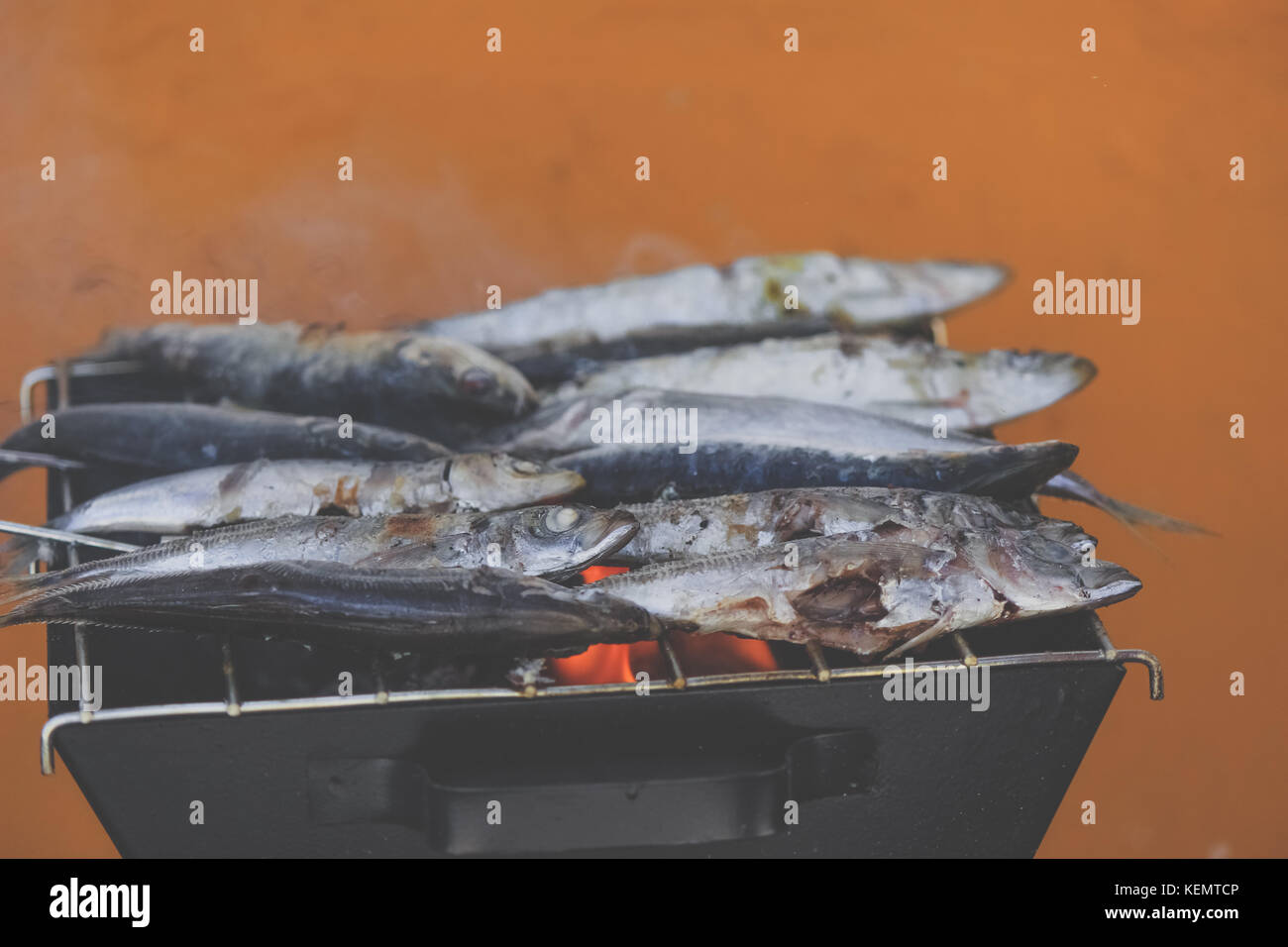 Freshly grilled sardines on the grill Stock Photo Alamy