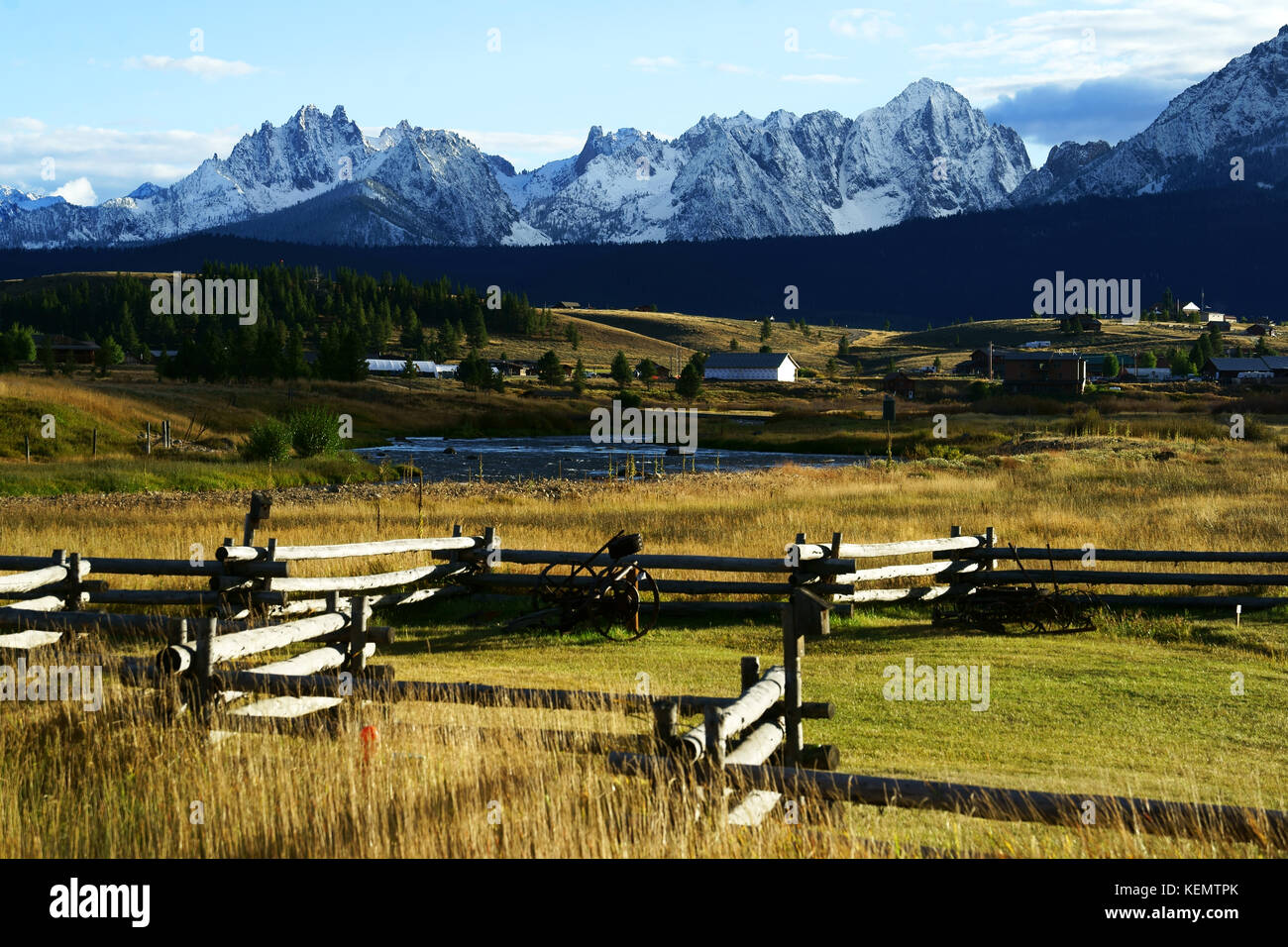 Stanley with Sawtooth mountain range, fall, Idaho, USA Stock Photo