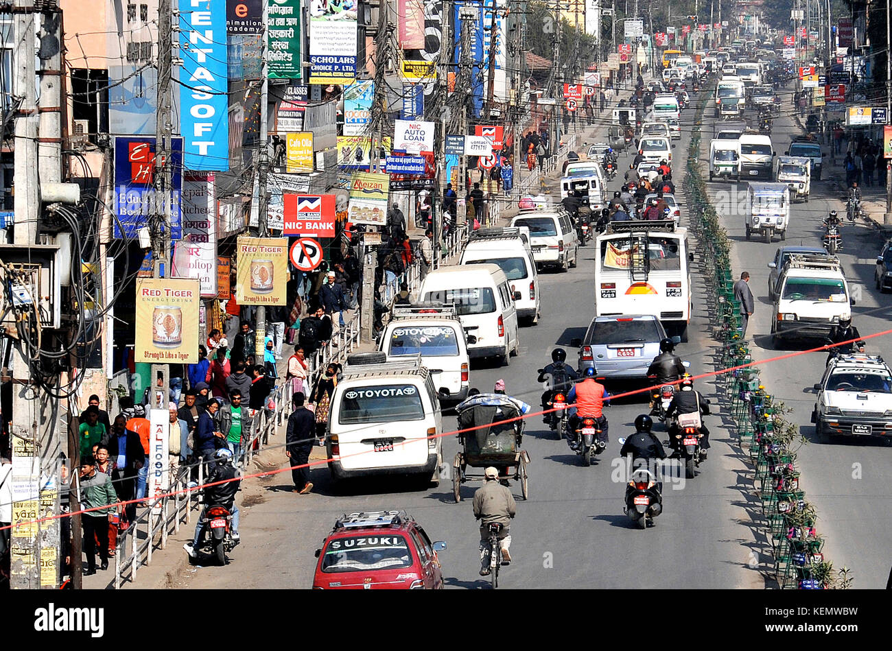 traffic jam in main street, Kathmandu, Nepal, Stock Photo