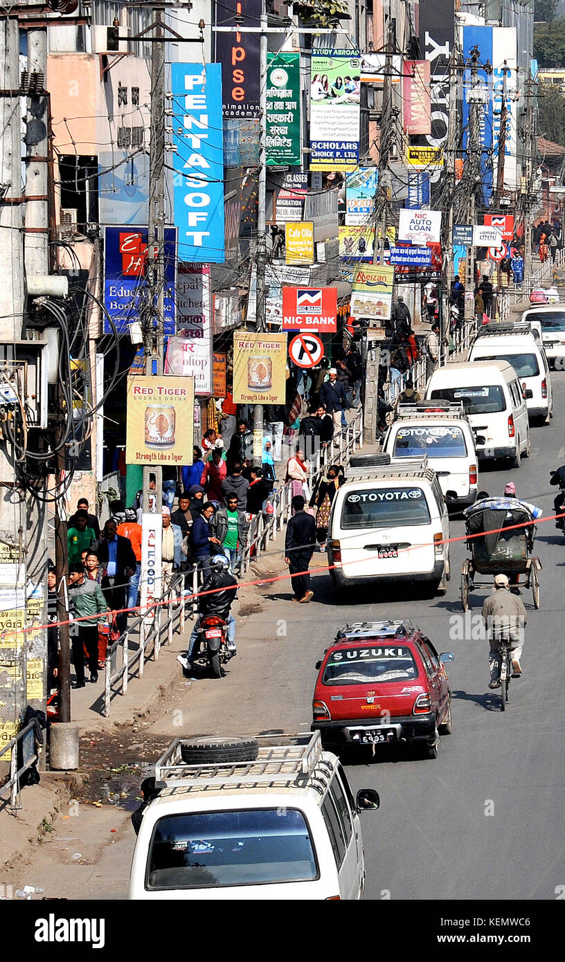 traffic jam in main street, Kathmandu, Nepal Stock Photo
