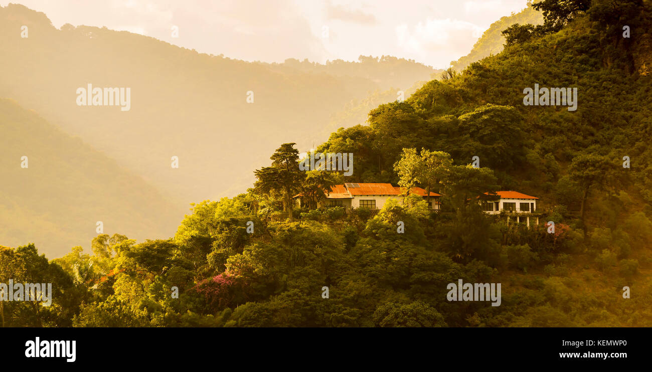 Sunset on house in highlands of Lake Atitlan, Guatemala, Central America Stock Photo