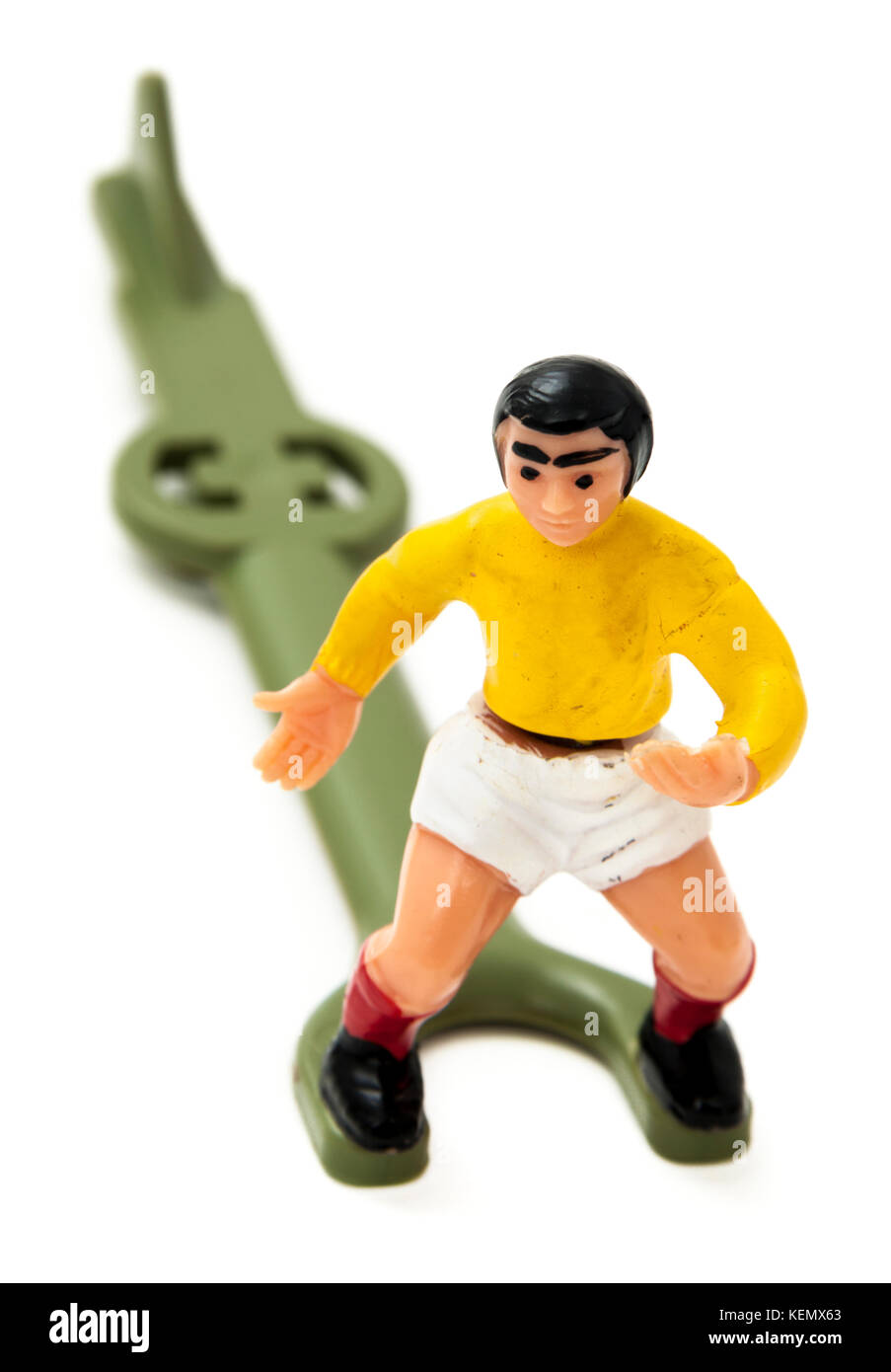 Goalkeeper from the vintage early 1970's 'Striker' tabletop football game by Parker, launched as a competitor to the popular Subbuteo game Stock Photo