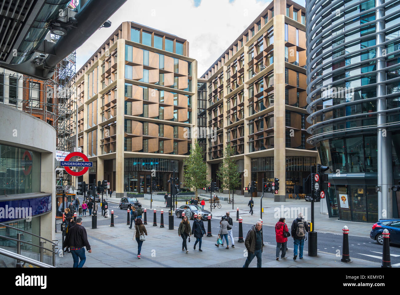 Bloomberg European headquarters, in the City of London, as seen from Cannon Street railway station. Stock Photo