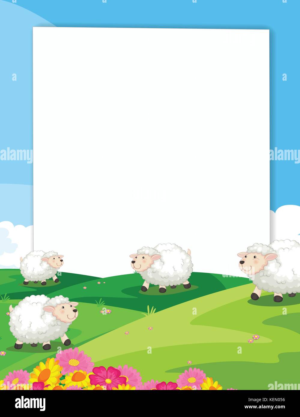 Illustration of a banner with a view of sheeps in a farm Stock Vector ...