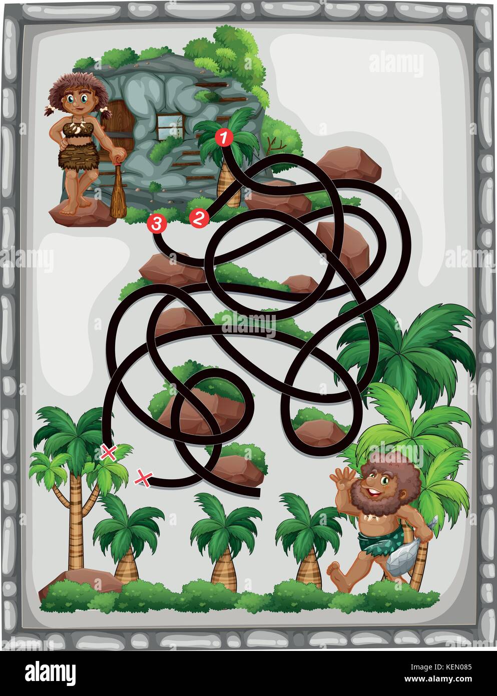 Illustration of a maze game with caveman background Stock Vector Image ...