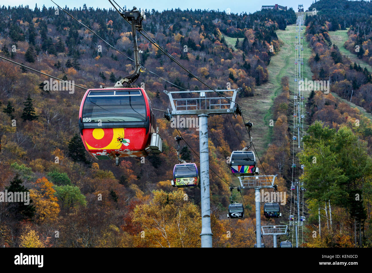 KILLINGTON, USA OCTOBER 13, 2017 Two Express K1 Gondola at