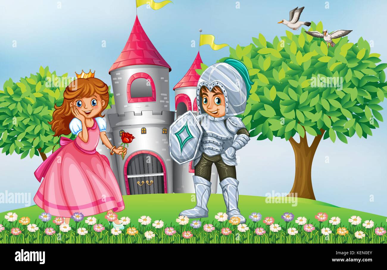 Knight and pricess scene with castle Stock Vector Image & Art - Alamy