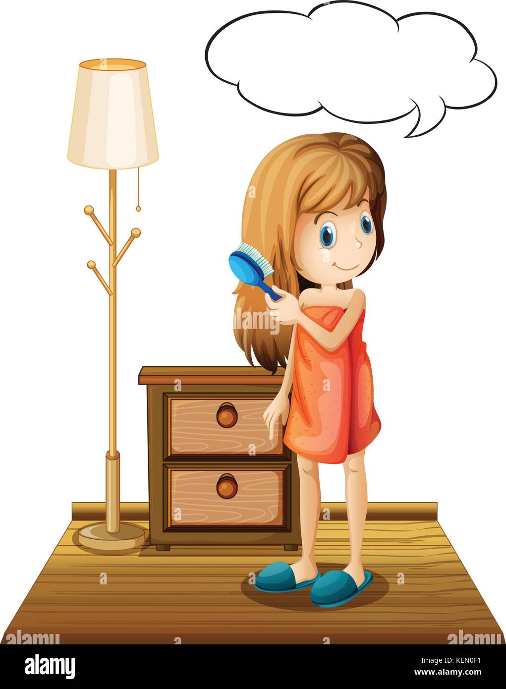 Illustration of a girl combing hair in a room Stock Vector Image & Art -  Alamy