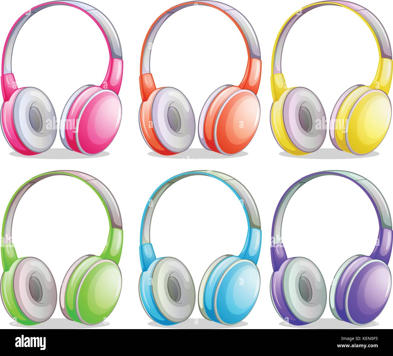 Illustration of different color headphones Stock Vector