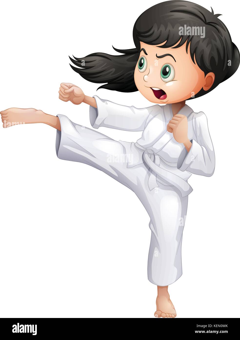 Illustration of a young woman doing karate on a white background Stock Vector