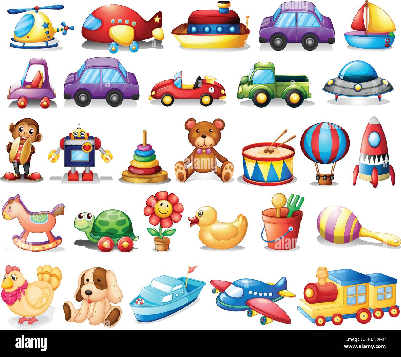 Illustration of the collection of toys on a white background Stock Vector