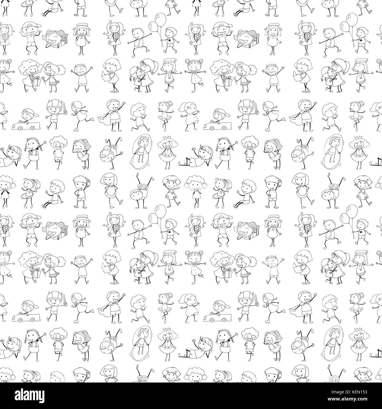 Illustration of a seamless design with playful kids on a white ...