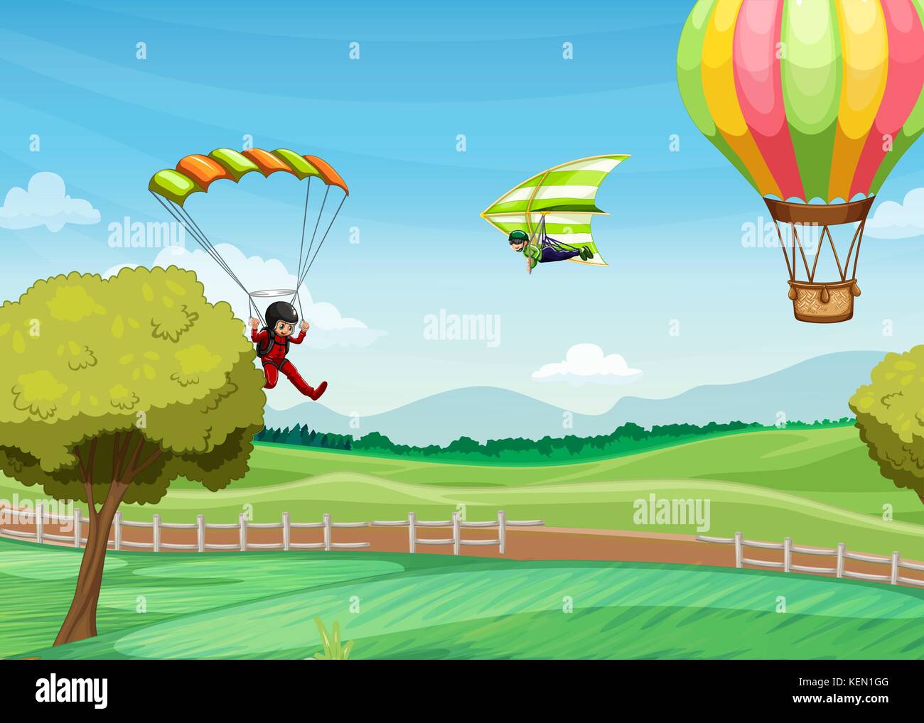 Illustration of people doing parachute Stock Vector Image & Art - Alamy