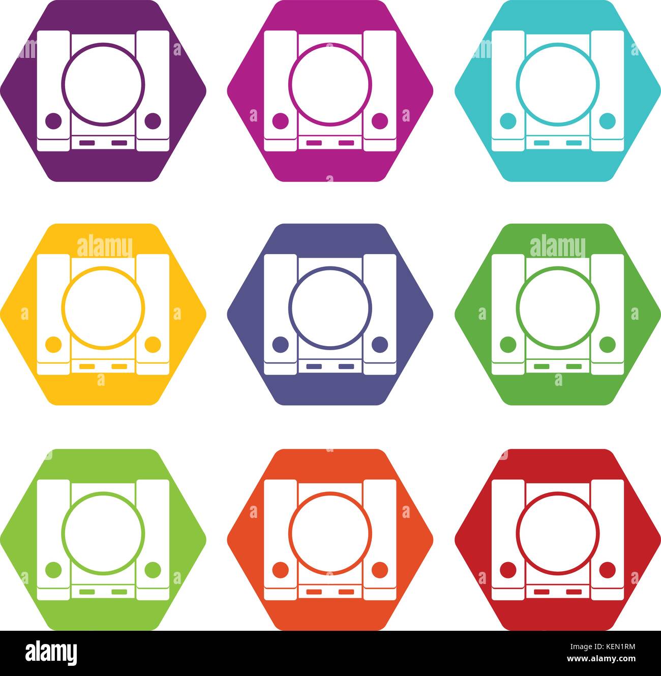 PlayStation icon set color hexahedron Stock Vector