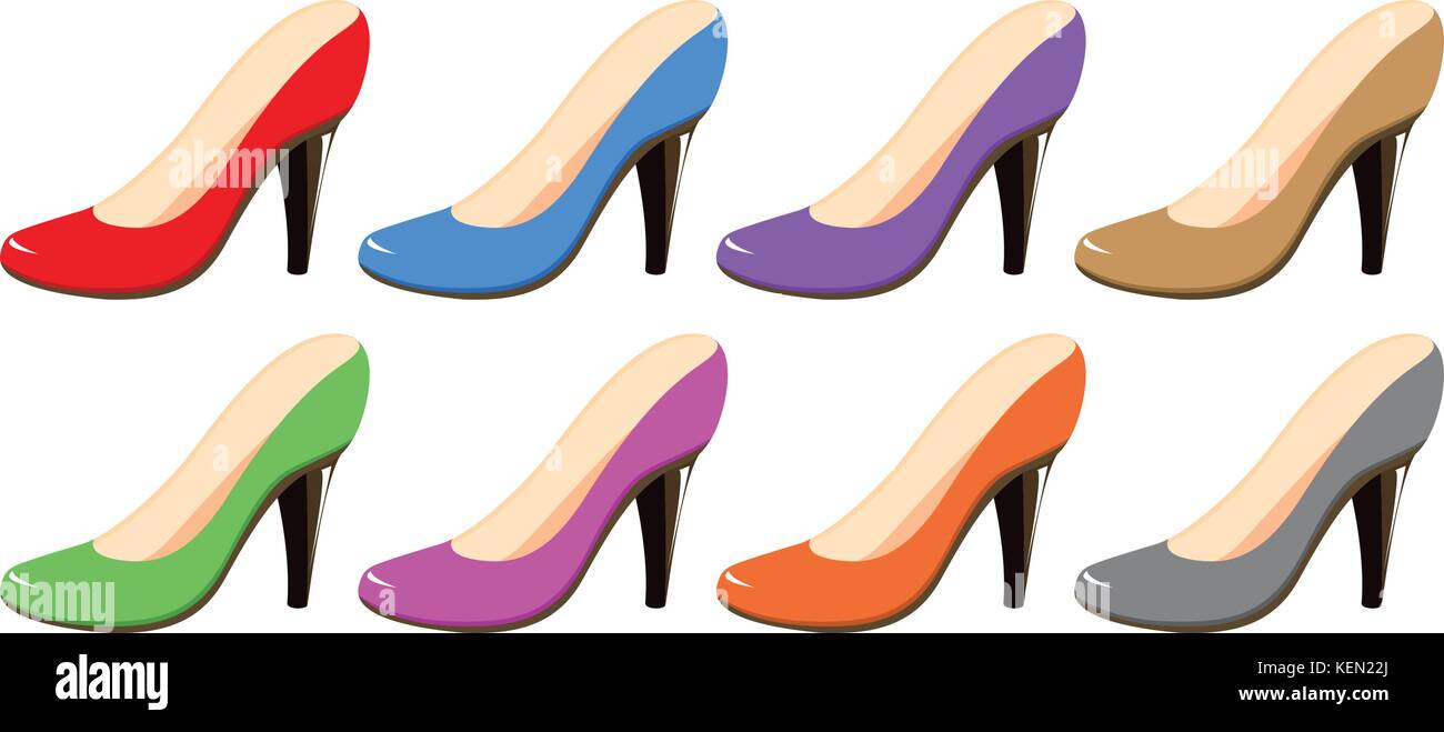 Illustration of different colors highheels Stock Vector