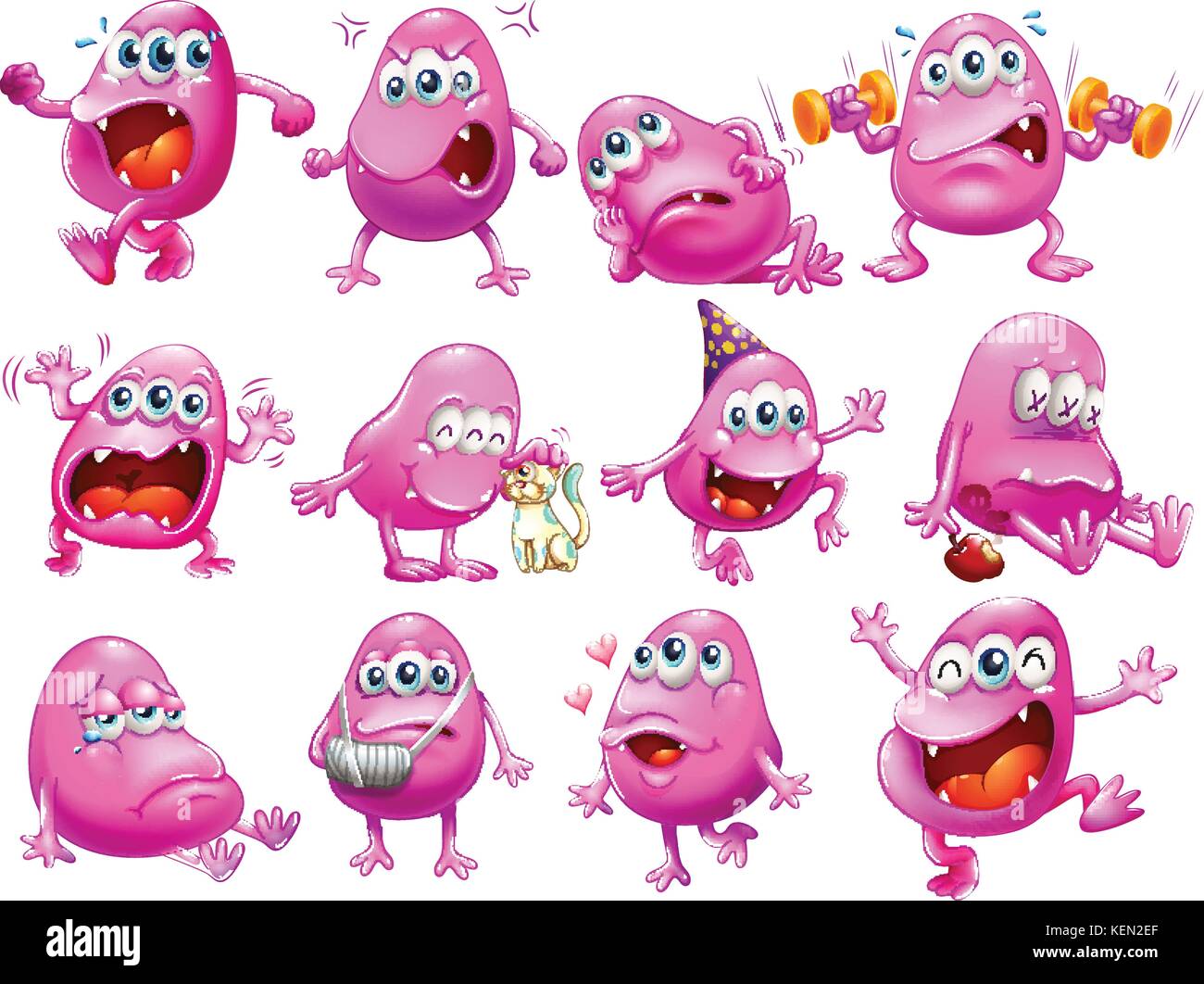 Illustration of a set of monster with different emotions Stock Vector
