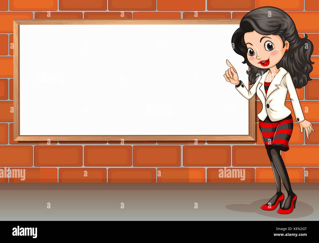 Illustration of a lady standing beside the empty signboard Stock Vector ...