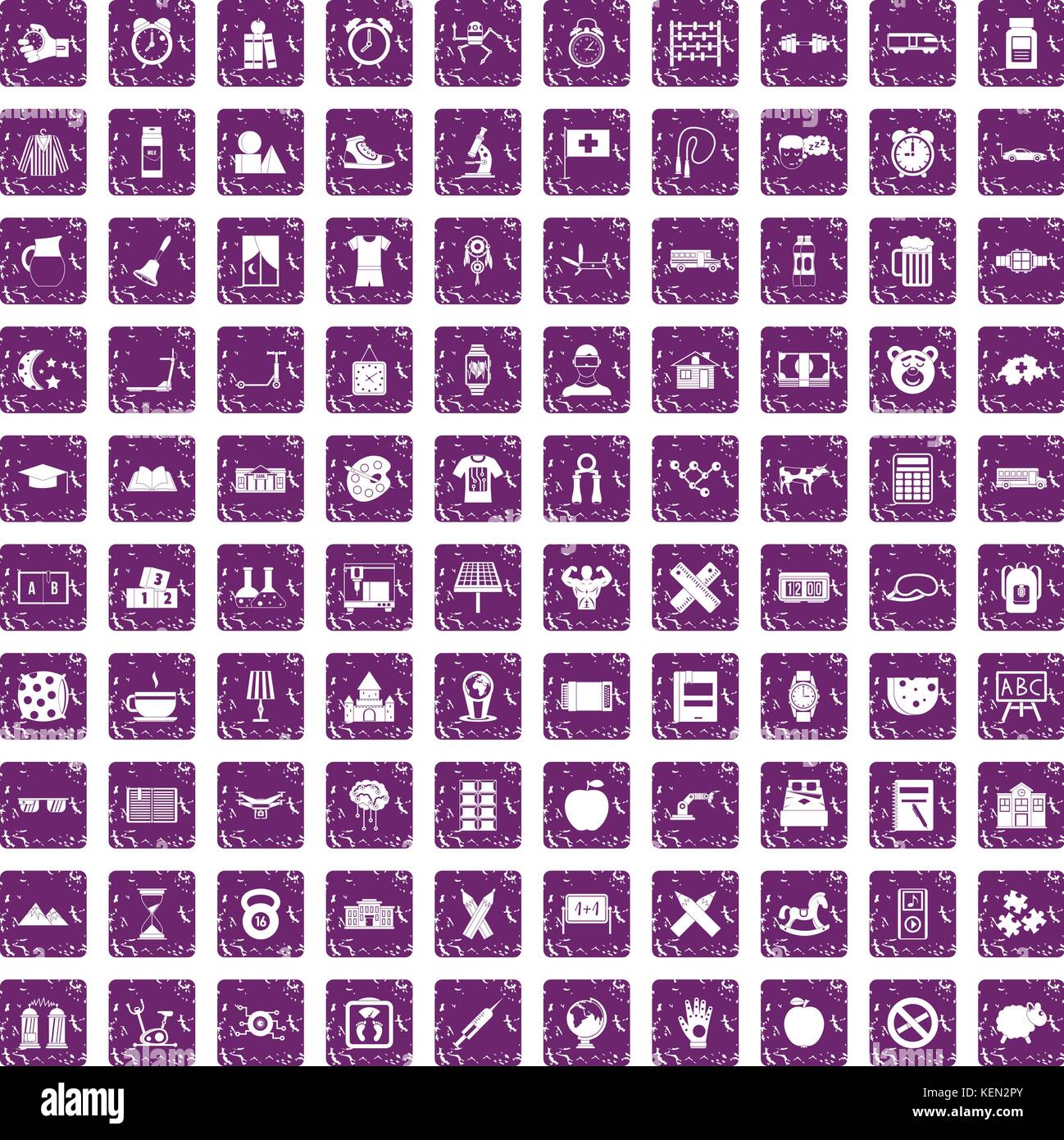100 alarm clock icons set grunge purple Stock Vector Image & Art - Alamy