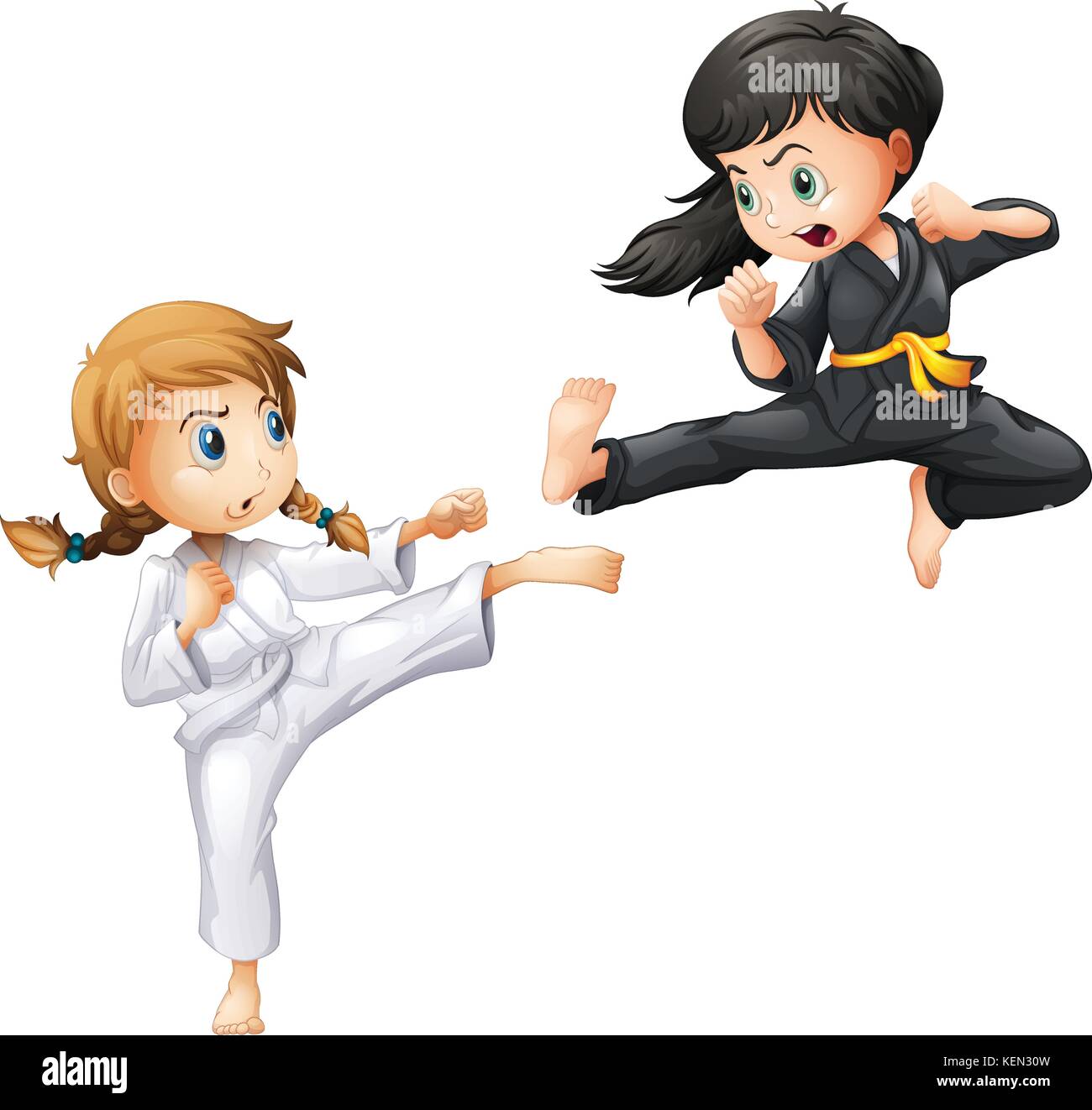 Illustration of girls doing karate Stock Vector