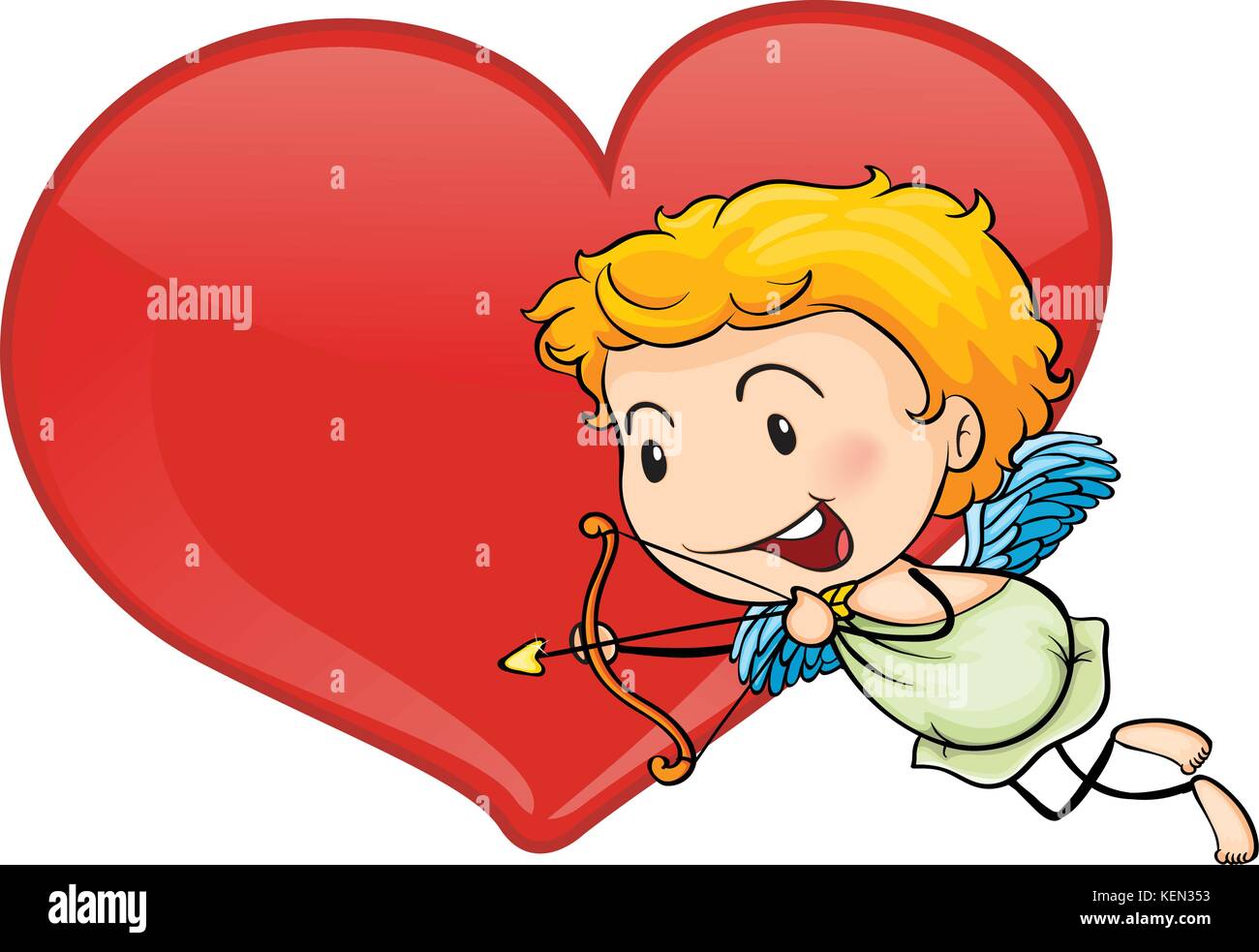 Illustration of cupid and heart on a white background Stock Vector