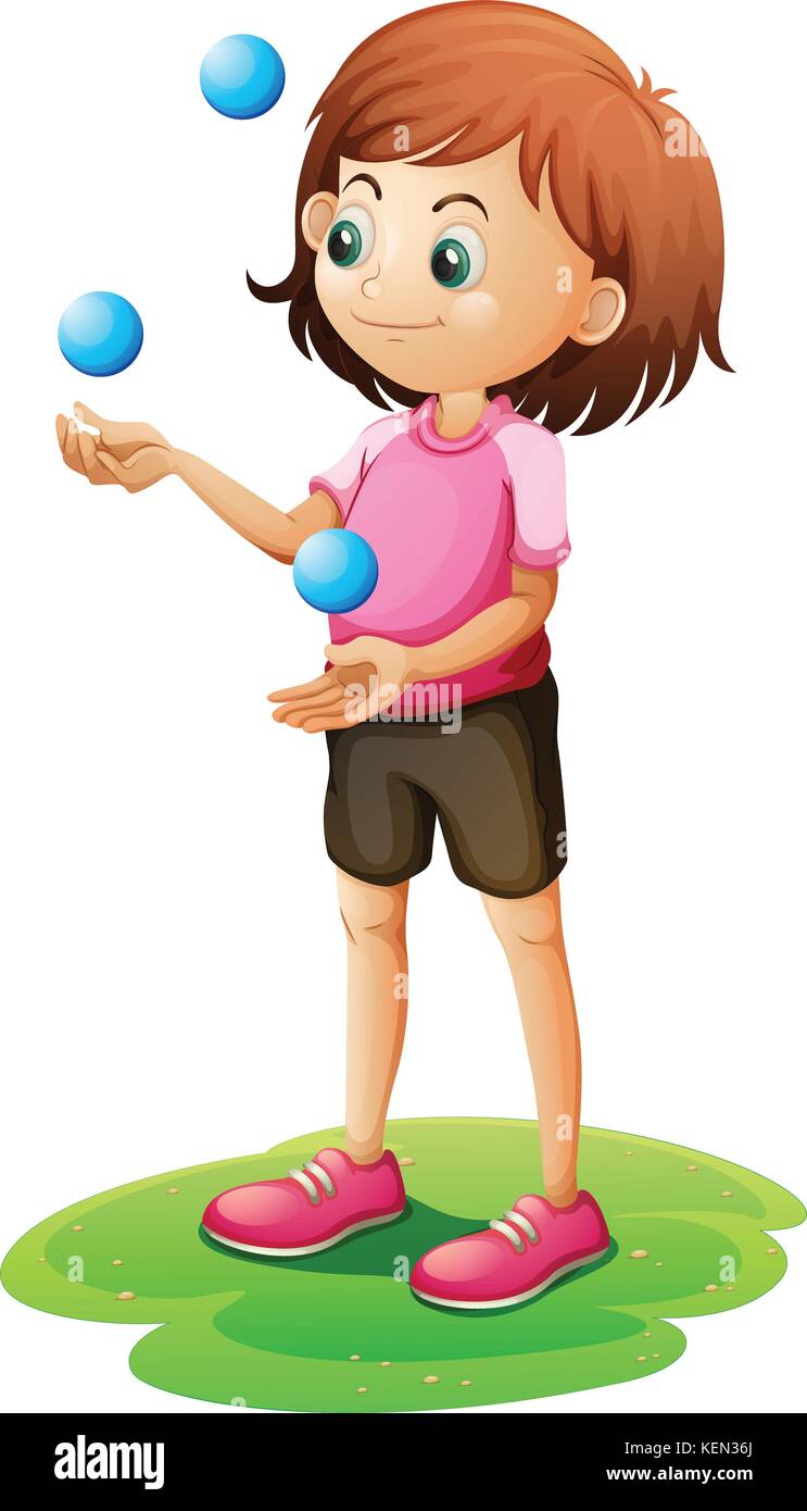 Illustration of a girl juggling on a white background Stock Vector