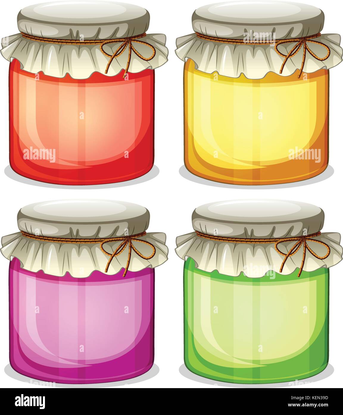 Illustration of the four colorful jars that are tightly covered on a white background Stock