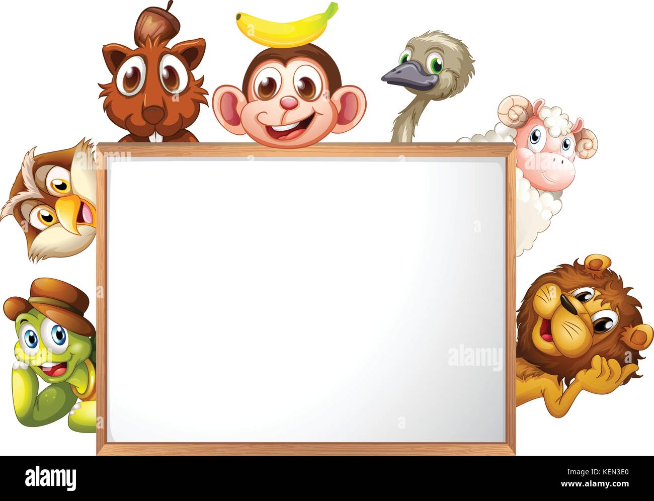 Illustration of an empty signboard surrounded with animals on a white ...