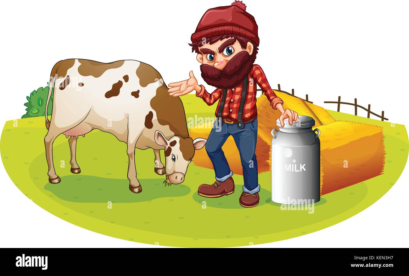 Illustration of a farmer and cow Stock Vector Image & Art - Alamy