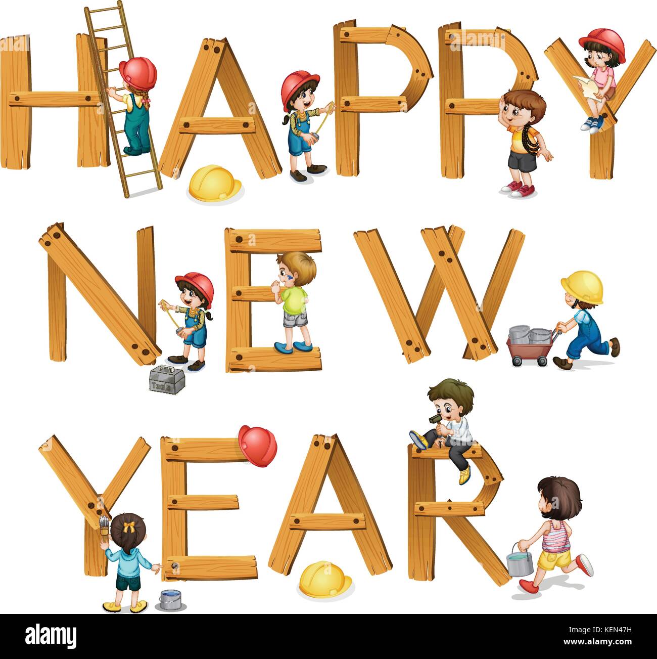 Illustration of a wooden happy new year sign Stock Vector Image & Art ...