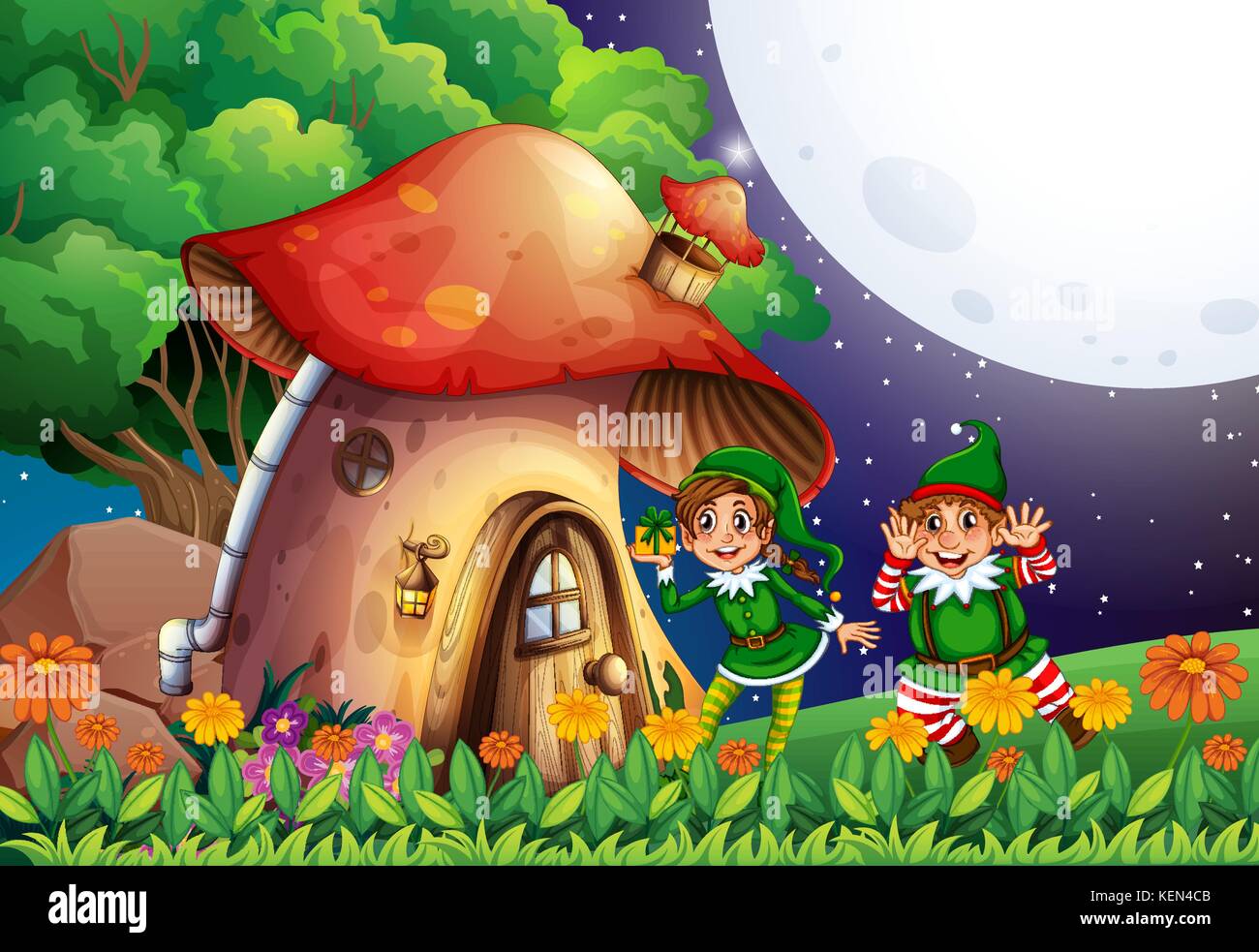 Illustration of elf and a mushroom house Stock Vector Image & Art Alamy