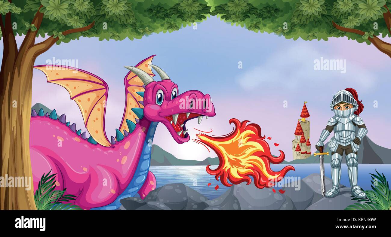 illustration of a dragon and a knight Stock Vector Image & Art - Alamy