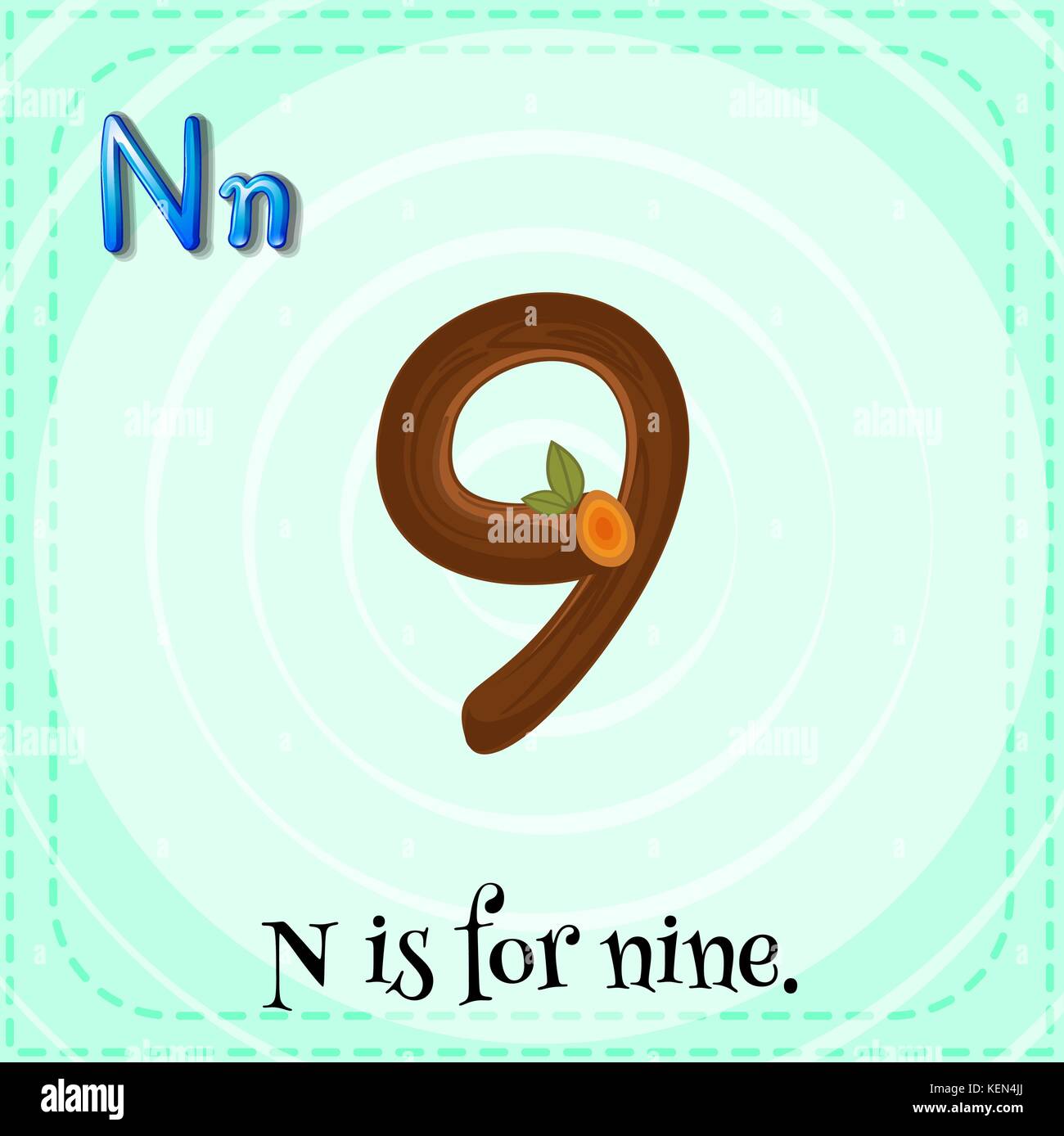 Illustration of a letter n is for nine Stock Vector