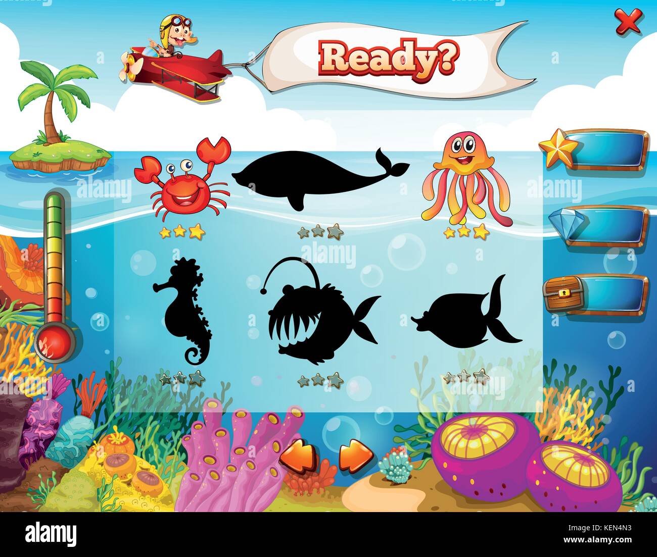 Game elements for underwater game theme Stock Vector