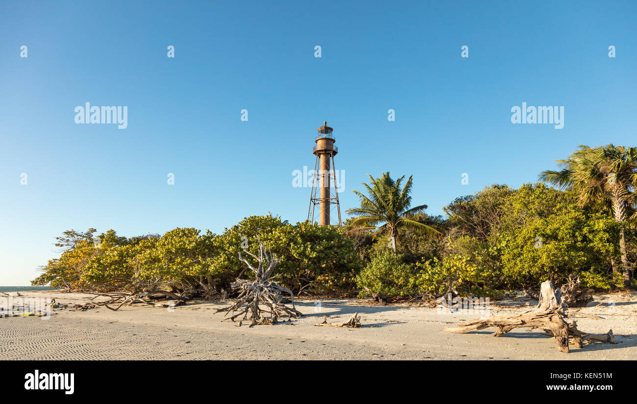 Old lighthouse of Sanibel Island in the morning, Florida, USA Stock Photo