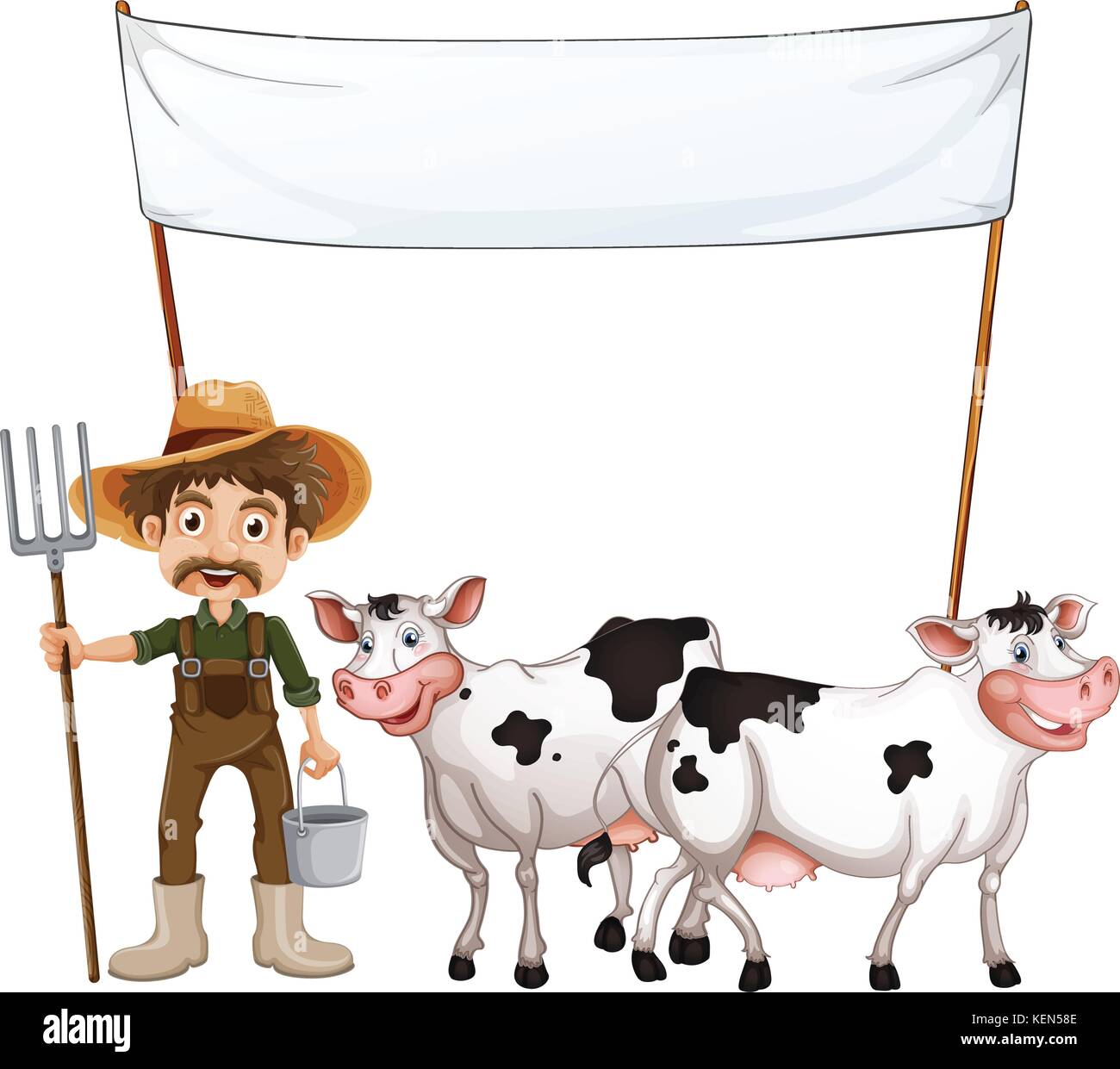 Illustration of a farmer and cows Stock Vector Image & Art - Alamy