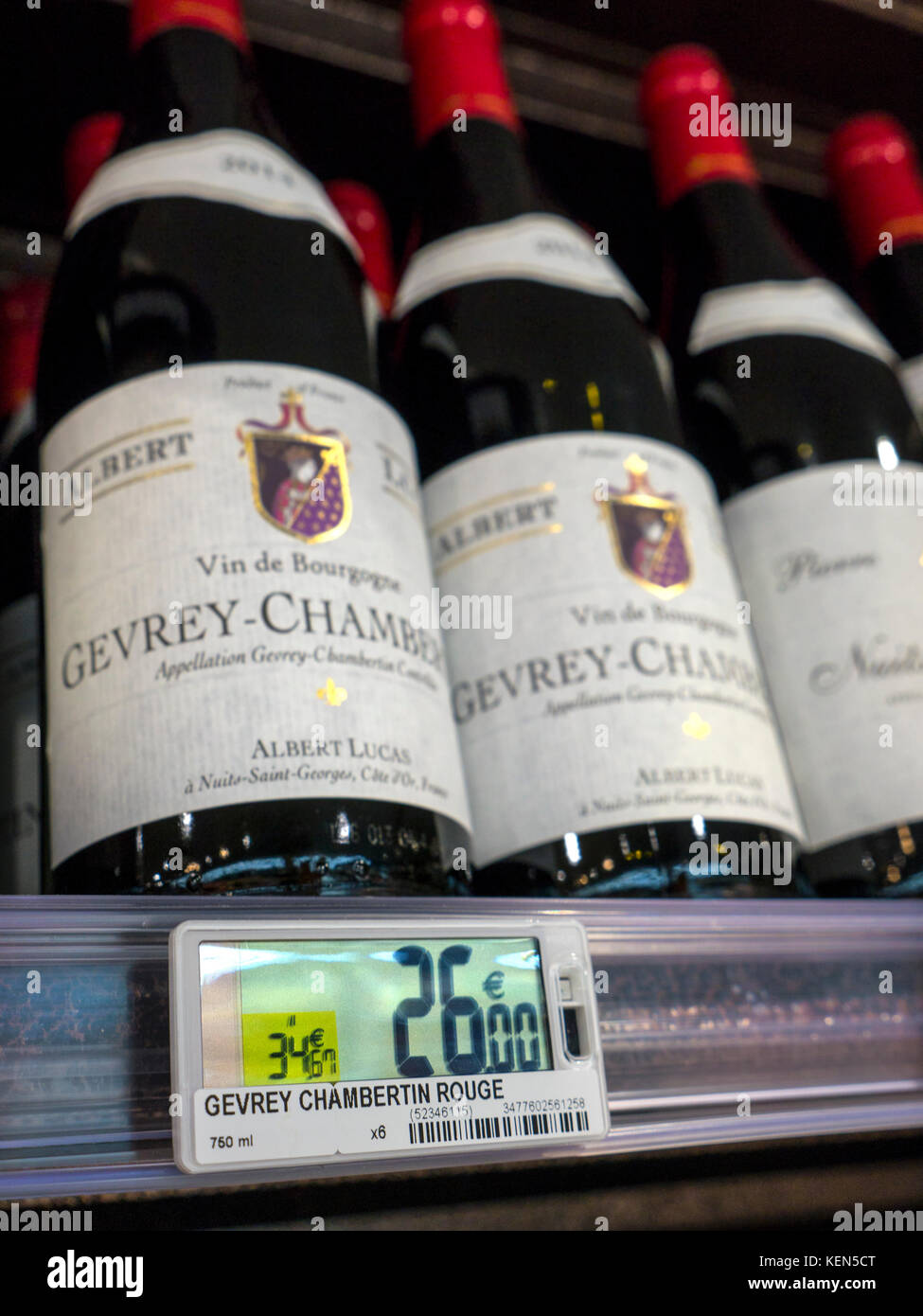 Gevrey Chambertin red Burgundy wine bottles produced by Albert Lucas on