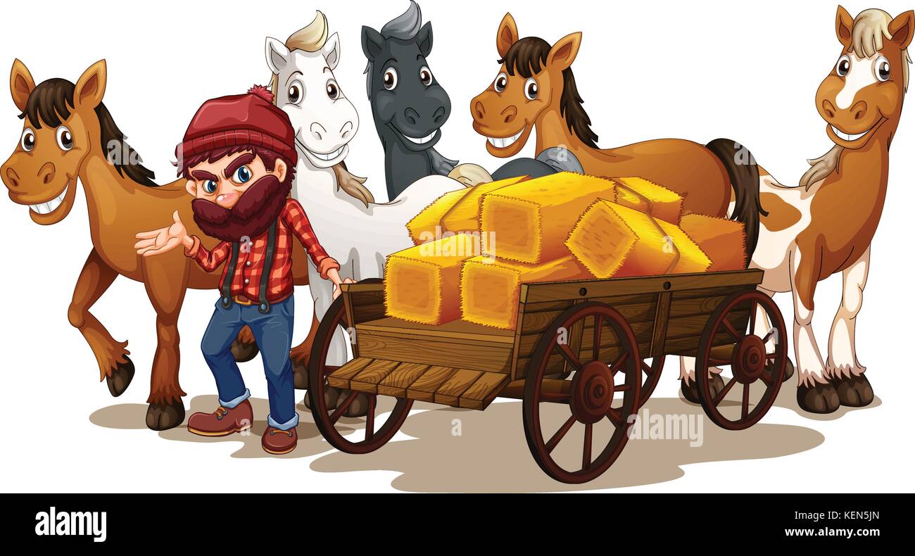 Illustration of a farmer and horses Stock Vector Image & Art - Alamy