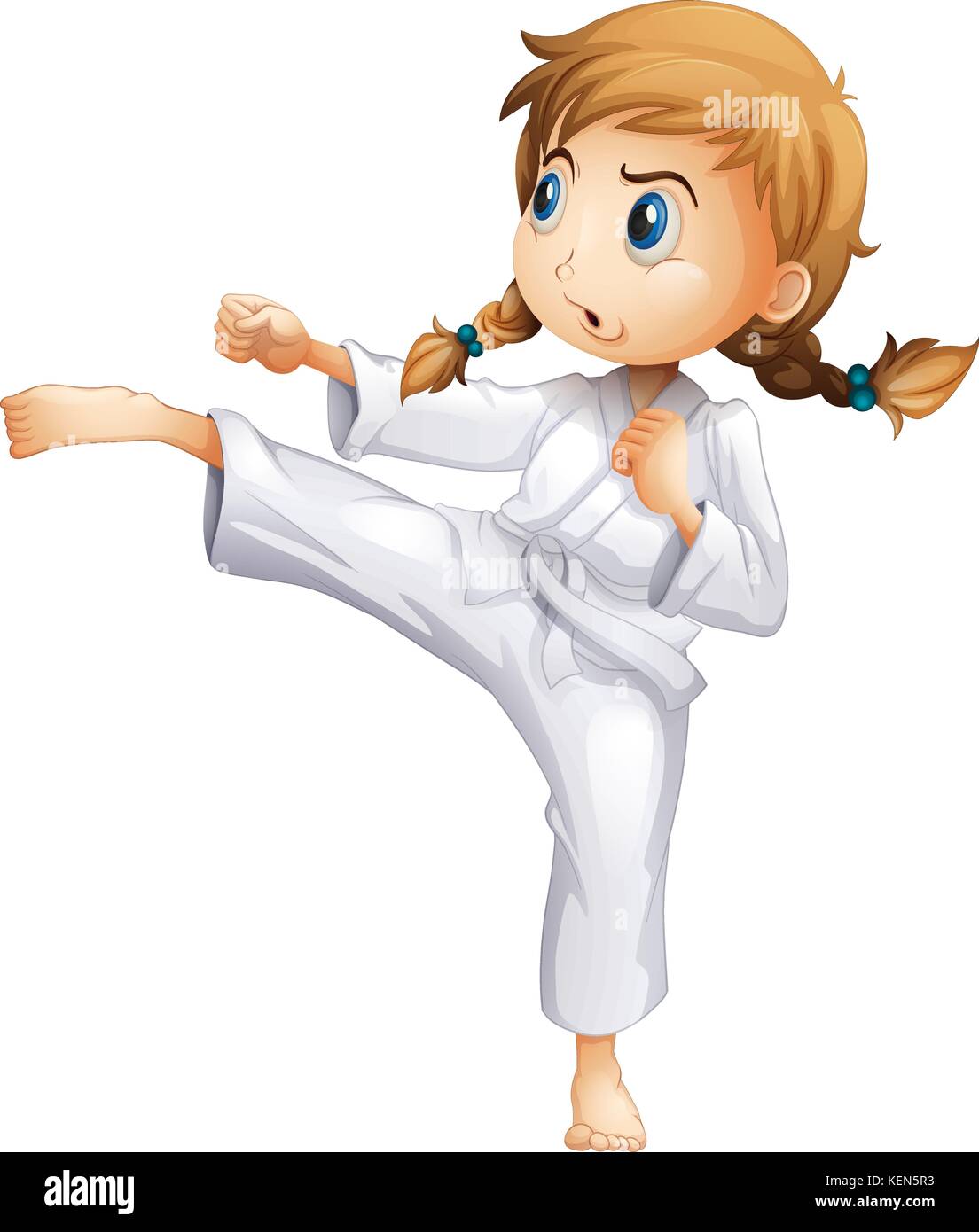 Illustration of a brave girl doing karate on a white background Stock Vector