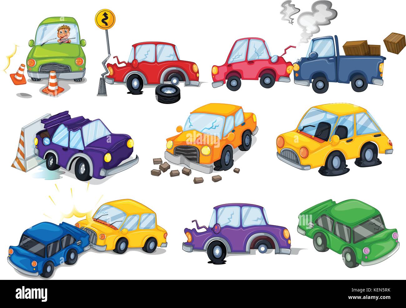 Car accidents set on white Stock Vector