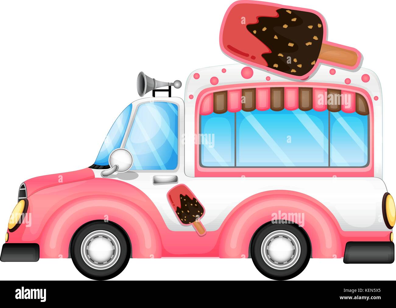Illustration of a pink car selling icecream on a white background Stock Vector