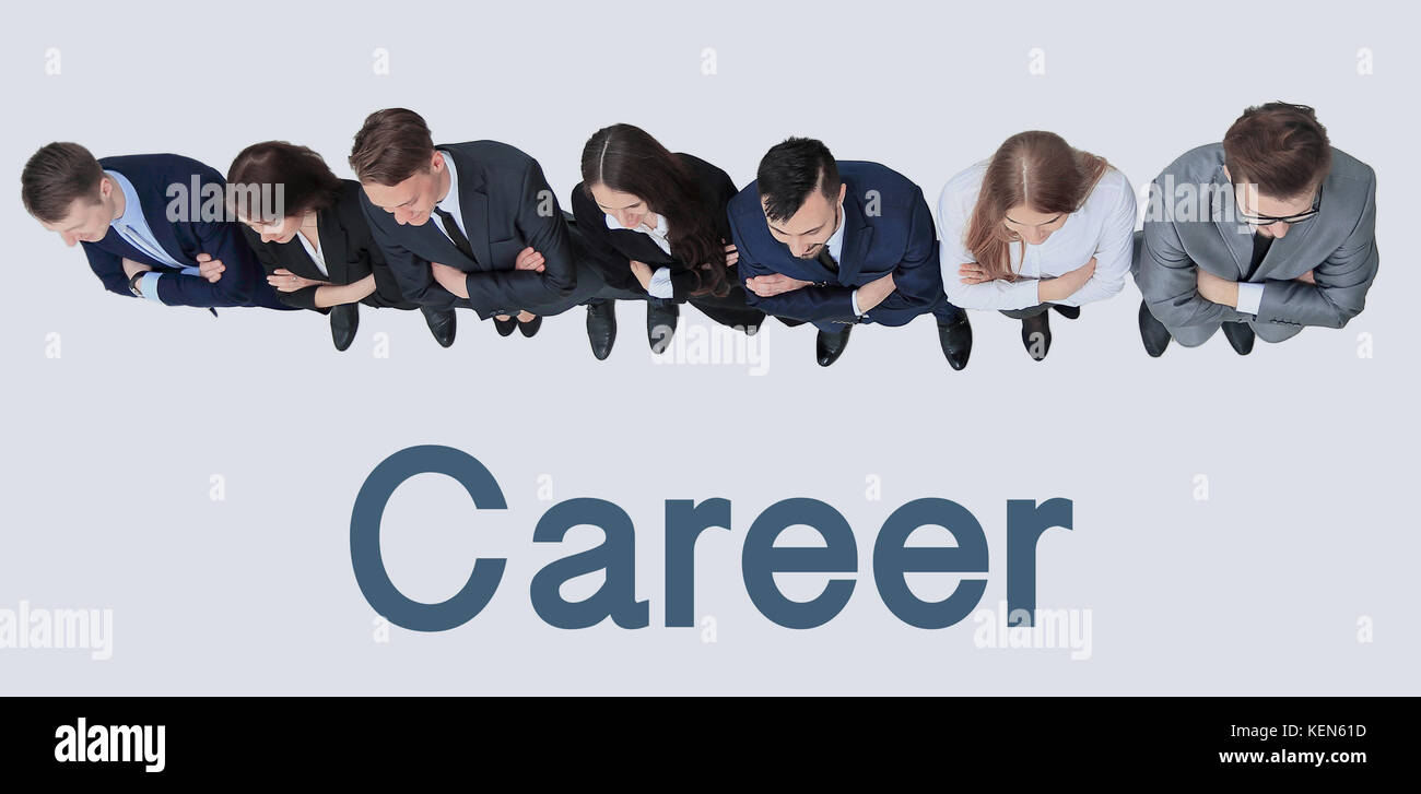 Business people standing in a row. top view Stock Photo - Alamy