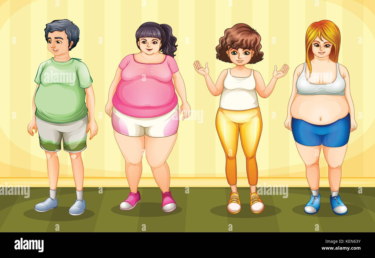 Illustration of four fat people standing Stock Vector Image & Art - Alamy