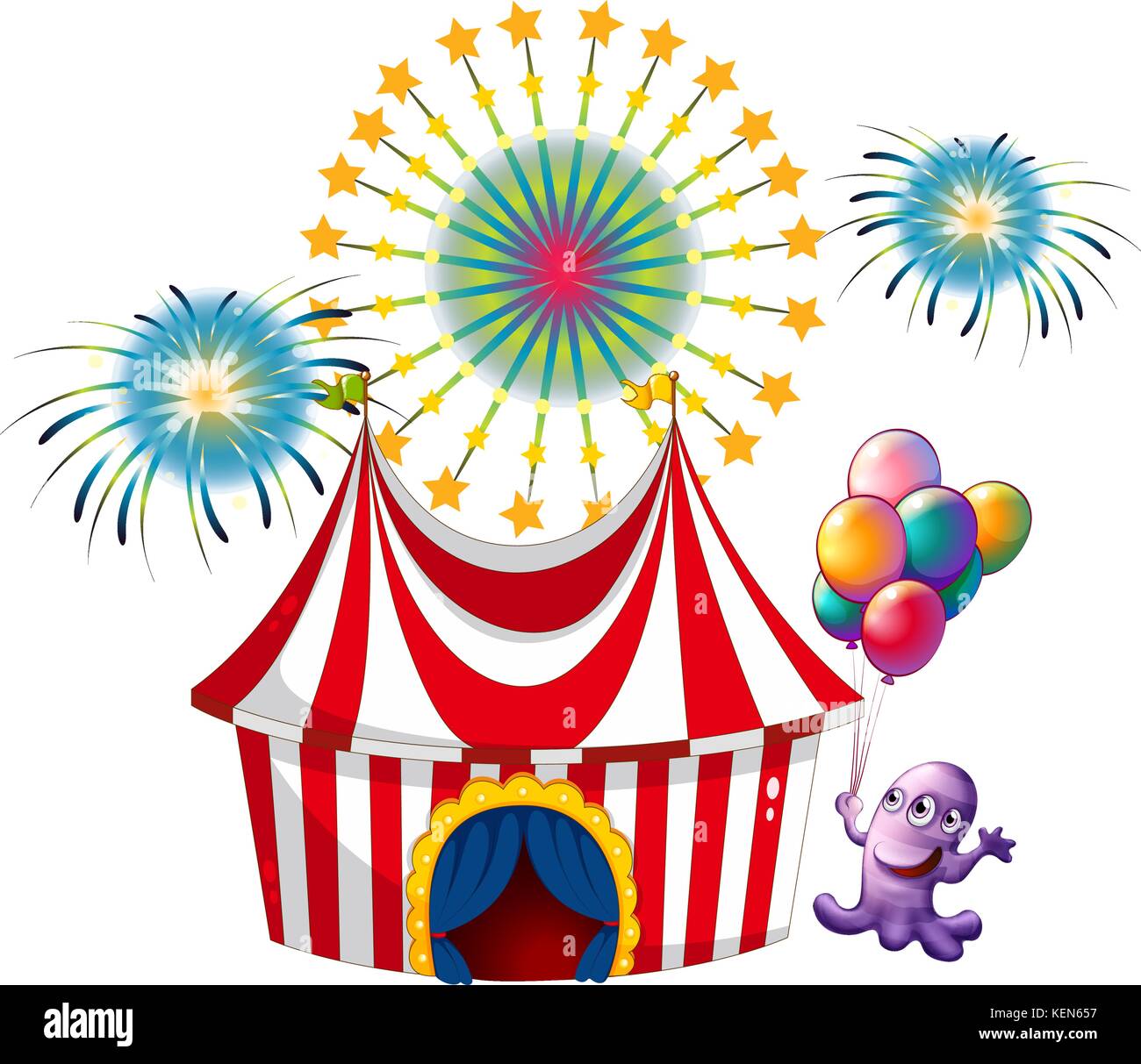 Illustration of a monster near the circus tent on a white background Stock Vector