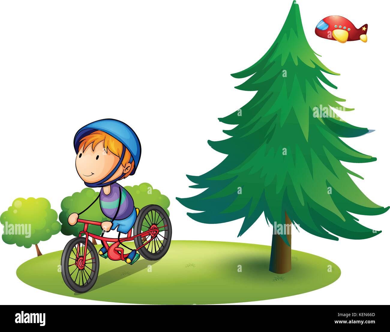 Illustration of a boy riding a bicycle in a park Stock Vector Image ...