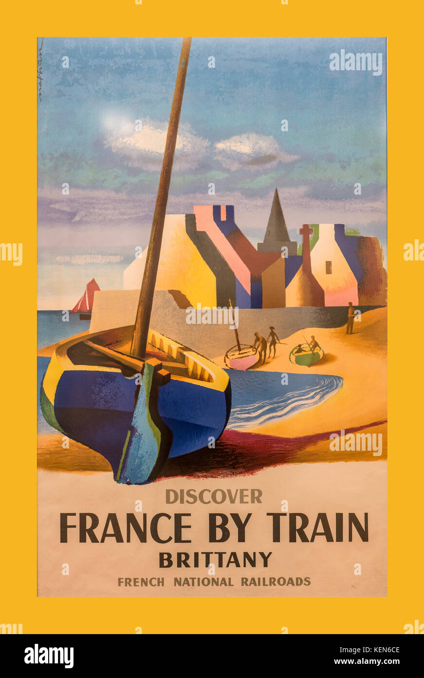 Vintage 1930’s French rail travel poster for Brittany France ‘ Discover France by Train’ BRITTANY FRANCE Stock Photo