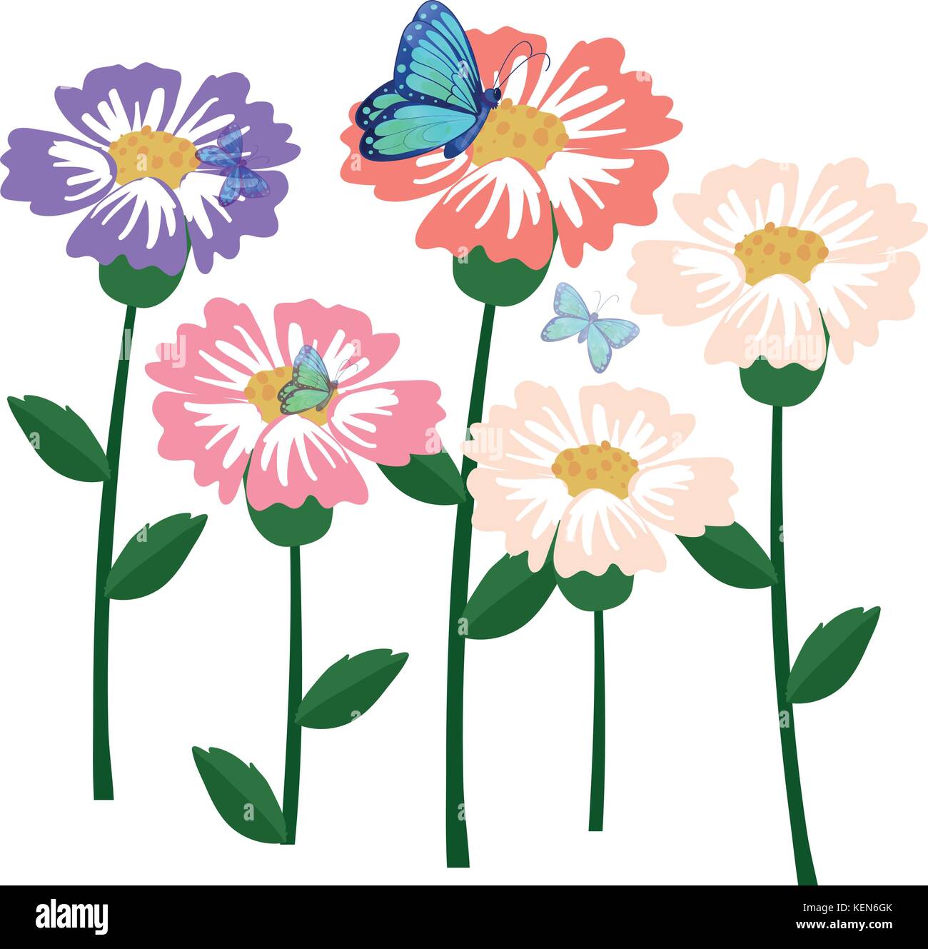 Illustration of the flowers with butterflies on a white background ...