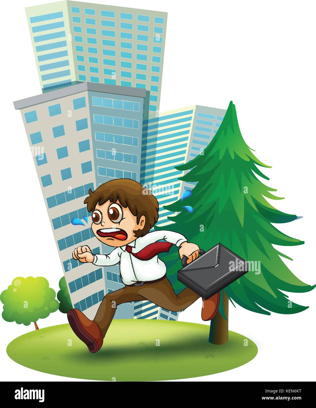 Illustration of a late man running hurriedly on a white background ...